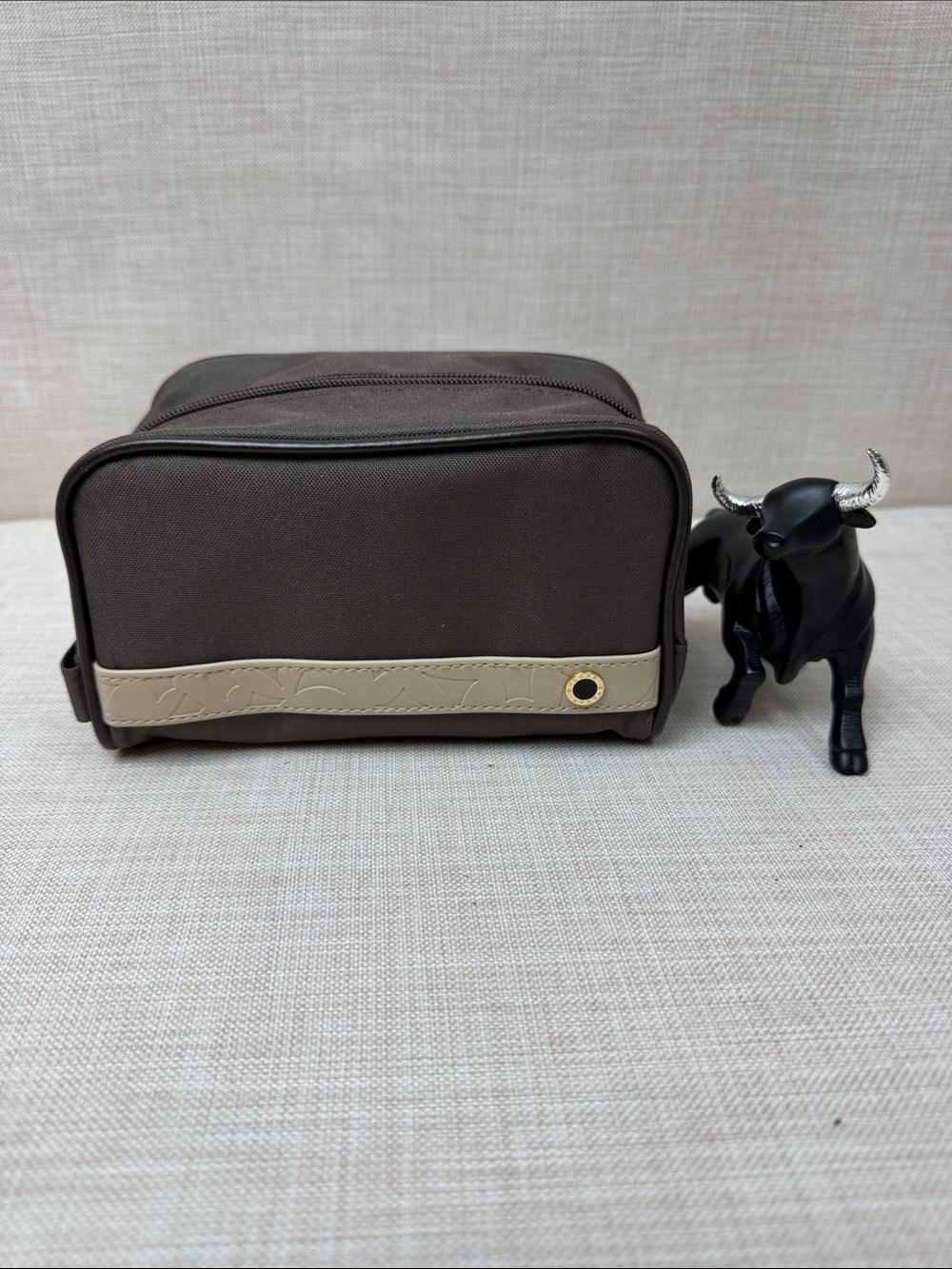 BVLGARI Men's Brown Travel Dopp Kit with Cream Accent
